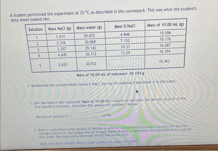 Solved A Student Performed The Experiment At 25°C As | Chegg.com