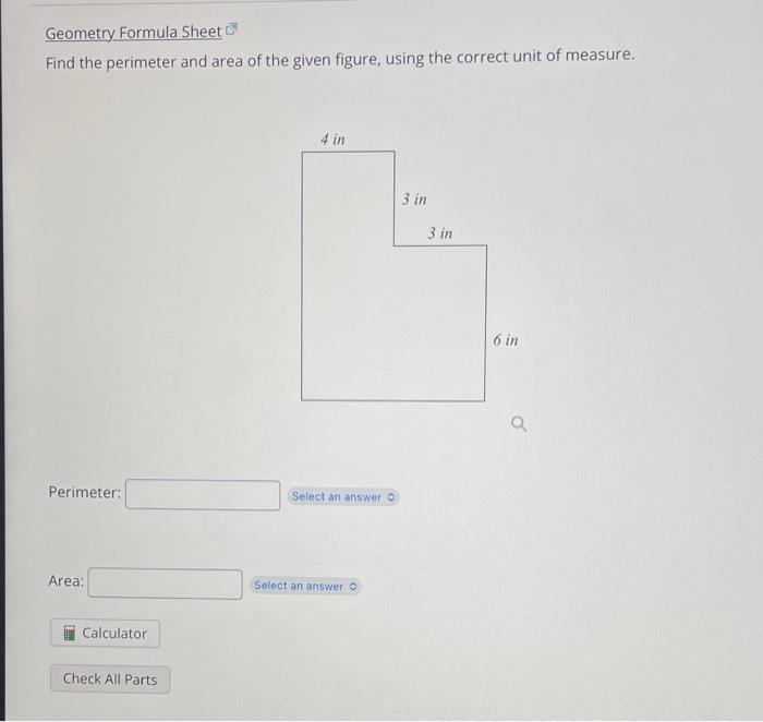 Solved Geometry Formula Sheet [ Find the perimeter and area | Chegg.com