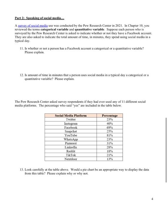 Solved Part 2: Speaking of social mediau. A survey of social | Chegg.com