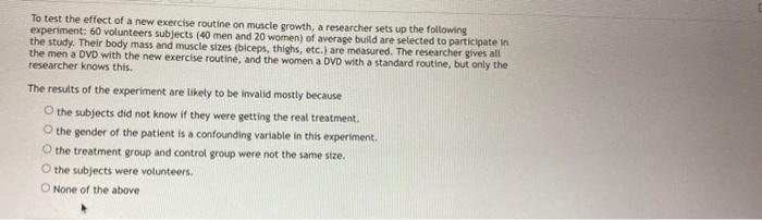 Solved To test the effect of a new exercise routine on | Chegg.com