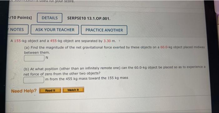 Solved 155 -kg object and a 455−kg object are separated by | Chegg.com