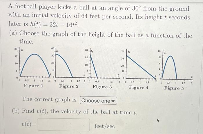 Solved A football player kicks a ball at an angle of 30∘ | Chegg.com