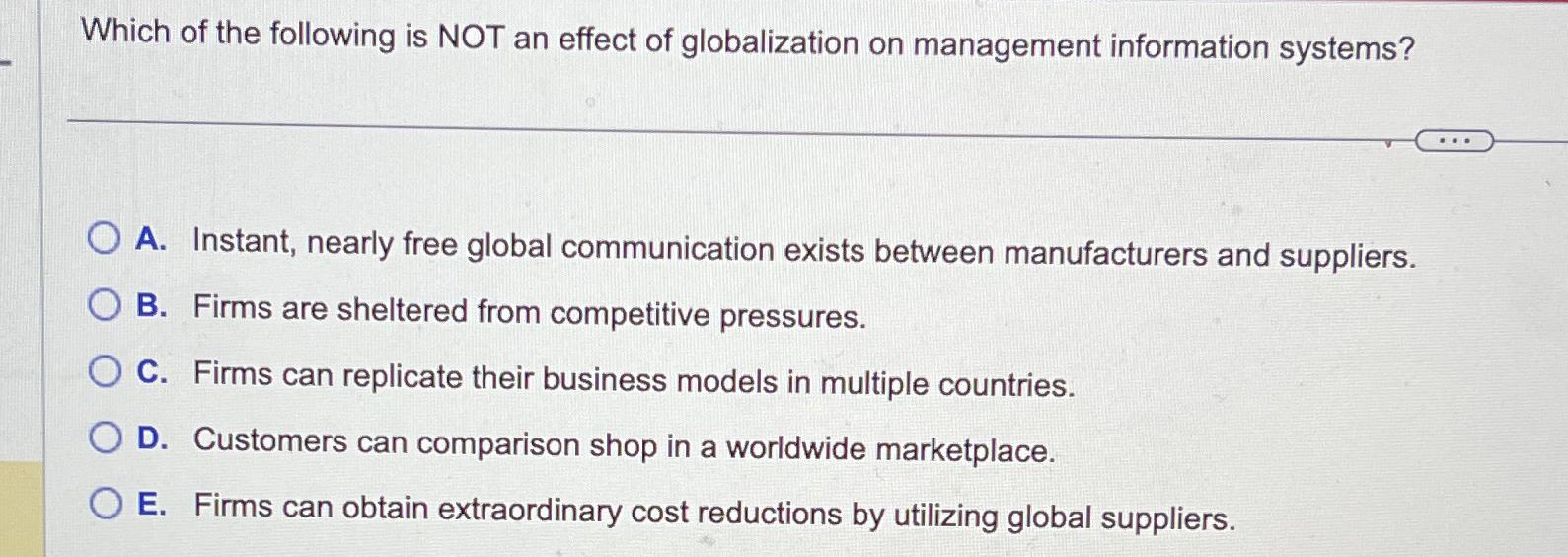 Solved Which of the following is NOT an effect of | Chegg.com
