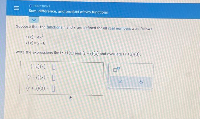 Solved = O FUNCTIONS Sum, difference, and product of two | Chegg.com