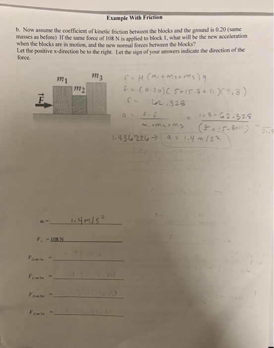 Solved Example With Friction b. Now assume the coefficient | Chegg.com