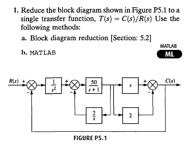 Solved 1. Reduce the block diagram shown in Figure P5.1 to a | Chegg.com