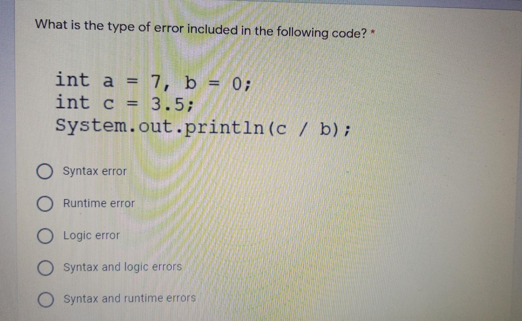 Solved What is the type of error included in the following | Chegg.com