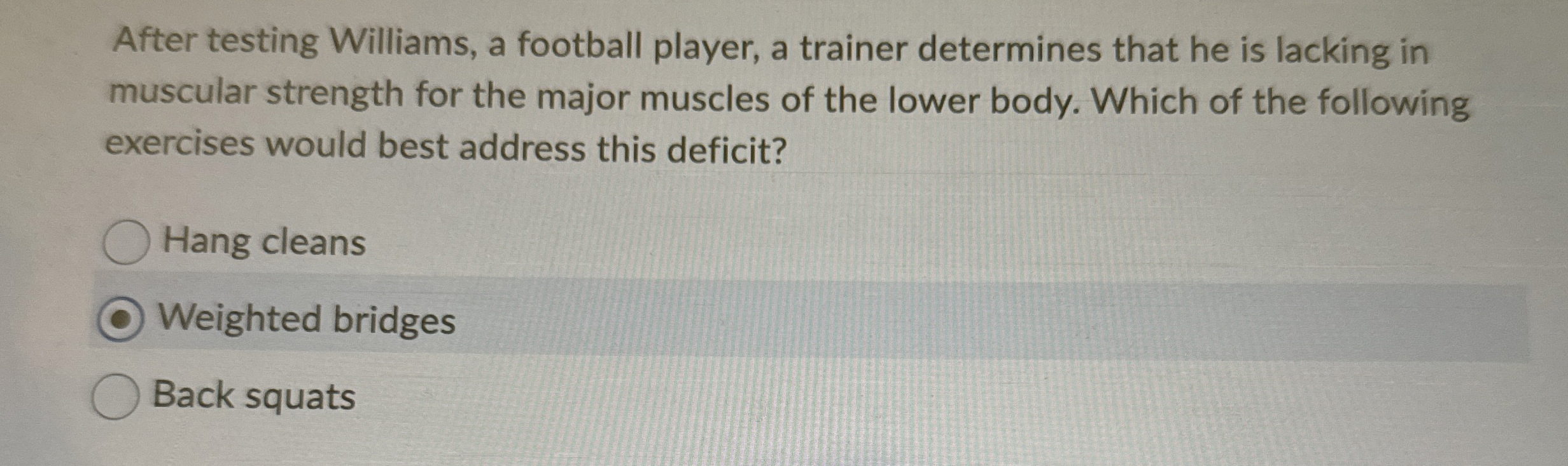 Solved After testing Williams, a football player, a trainer | Chegg.com