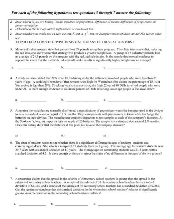 Solved For each of the following hypotheses test questions 3 | Chegg.com