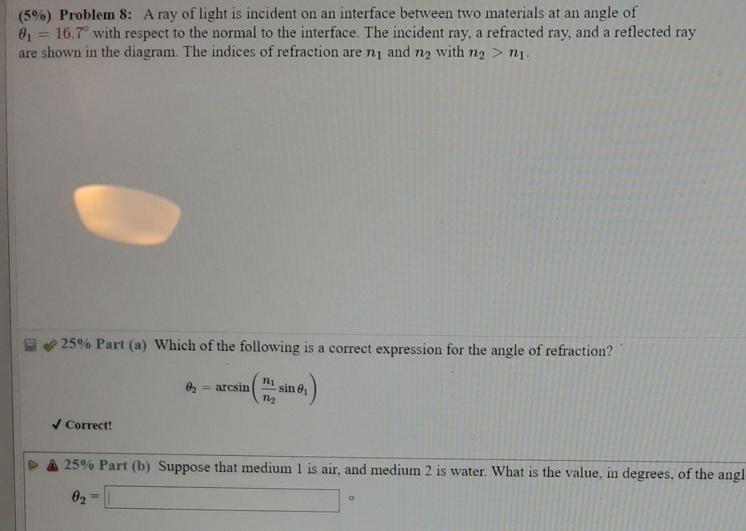 Solved (5\%) Problem 8: A Ray Of Light Is Incident On An | Chegg.com