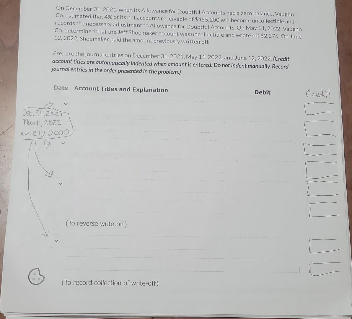 Solved On December 31, 2021, when its Allowance for Doubtful