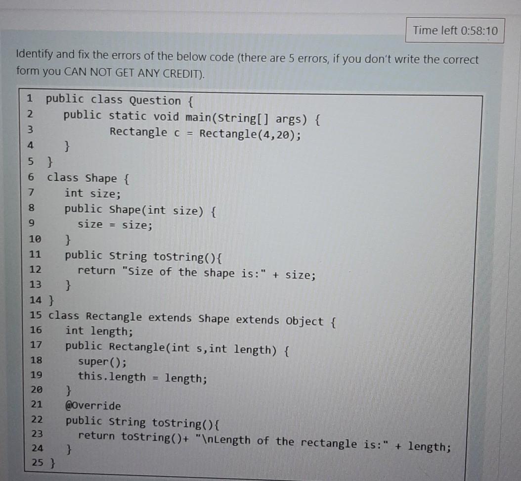 Solved Time left 0:58:10 Identify and fix the errors of the | Chegg.com