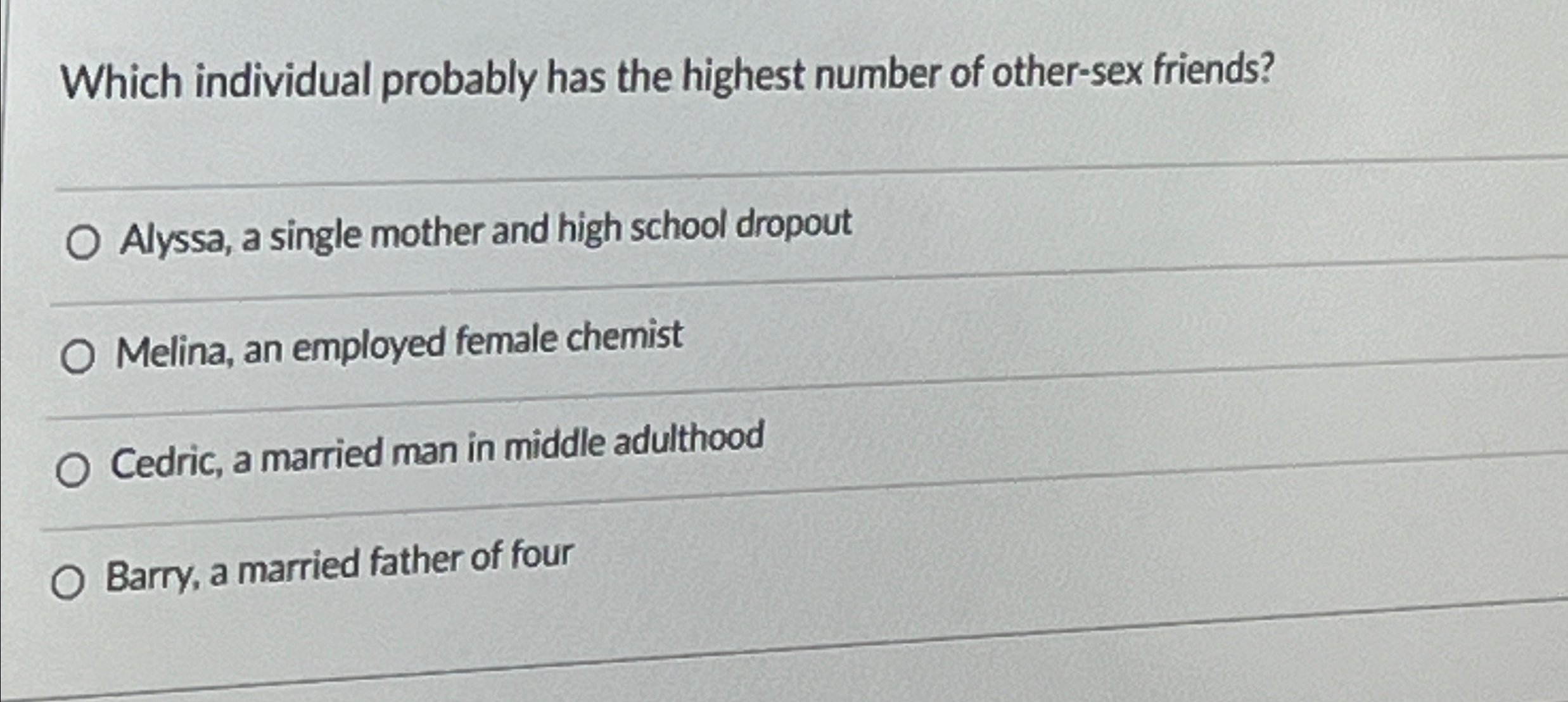 Solved Which individual probably has the highest number of | Chegg.com