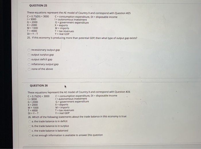 Solved Question 25 These Equations Represent The Ae Model Chegg Com