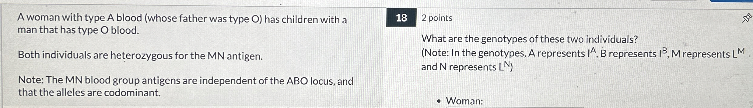 Solved A woman with type A blood (whose father was type O ) | Chegg.com