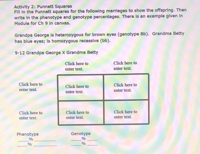 Solved Activity 2: Punnett Squares Fill in the Punnett | Chegg.com