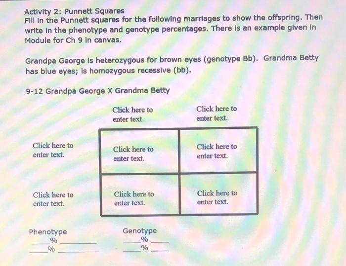 Solved Activity 2: Punnett Squares Fill In The Punnett | Chegg.com