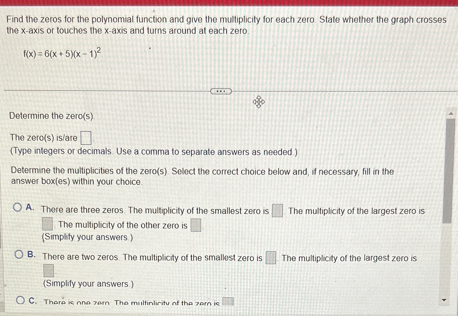 Solved Find the zeros for the polynomial function and give | Chegg.com