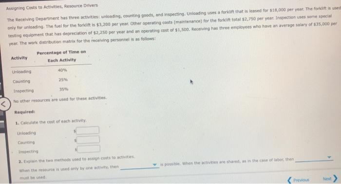 Solved Assigning Costs to Activities, Resource Drivers The | Chegg.com