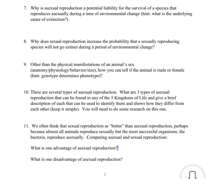 Solved 7. Why is asexual reproduction a potential liability 