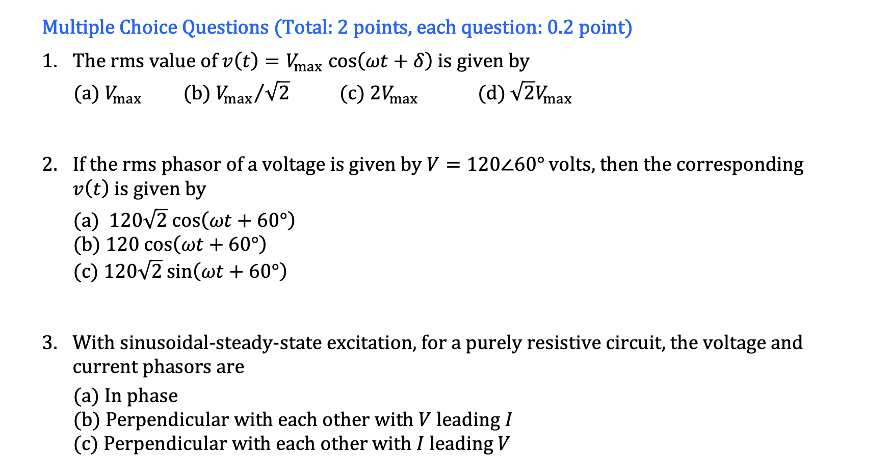 Solved Multiple Choice Questions (Total: 2 ﻿points, each | Chegg.com