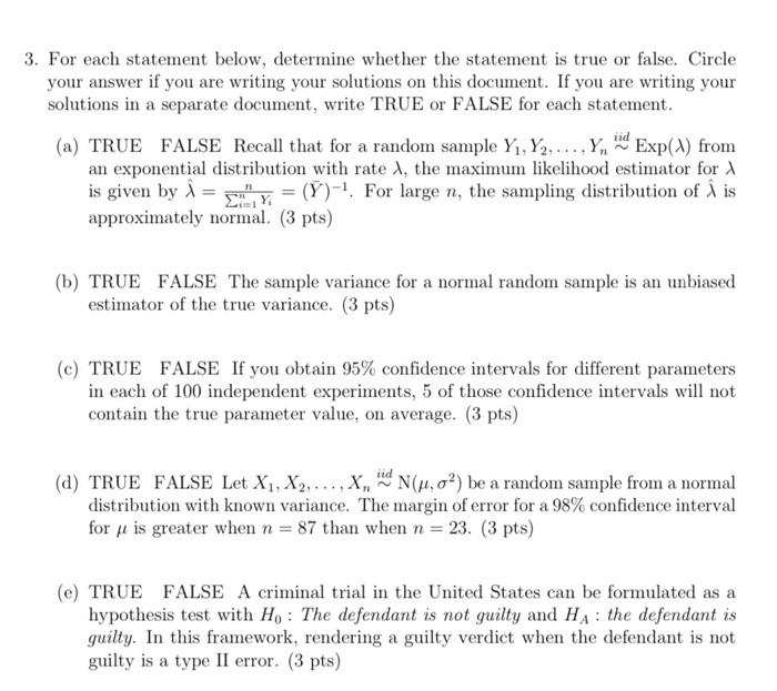 Solved 3 For Each Statement Below Determine Whether The