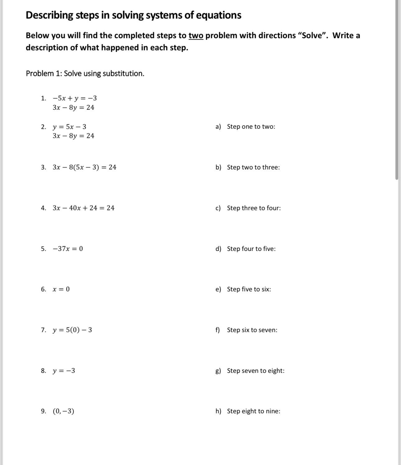 Solved Describing steps in solving systems of equationsBelow | Chegg.com
