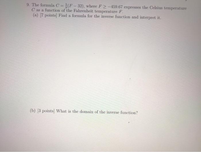 Solved 9 The Formula C F 32 Where F 459 67 Expresses Chegg