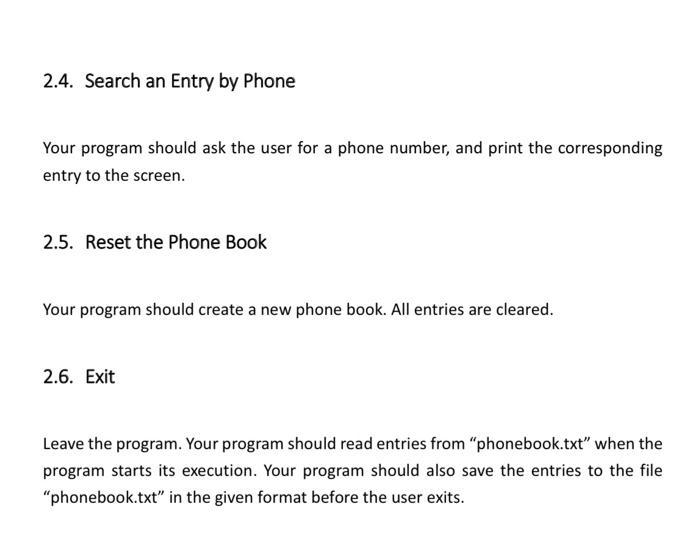 Solved You are going to implement a simple phone book | Chegg.com