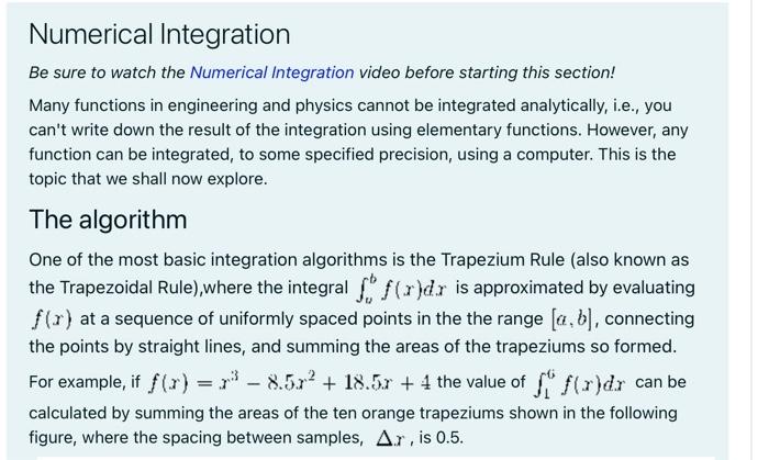 Solved Numerical Integration Be Sure To Watch The Numerical | Chegg.com