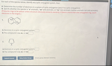 Solved For each of the species below, identify any cyclic | Chegg.com