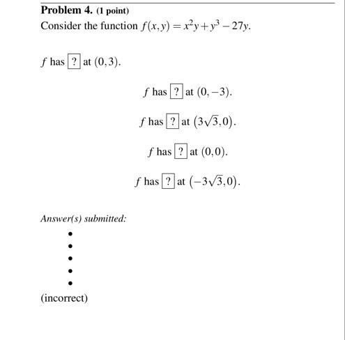 Solved Problem 4. (1 point) Consider the function | Chegg.com