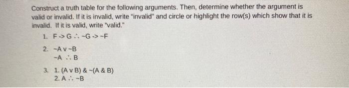 Solved Construct a truth table for the following arguments. | Chegg.com
