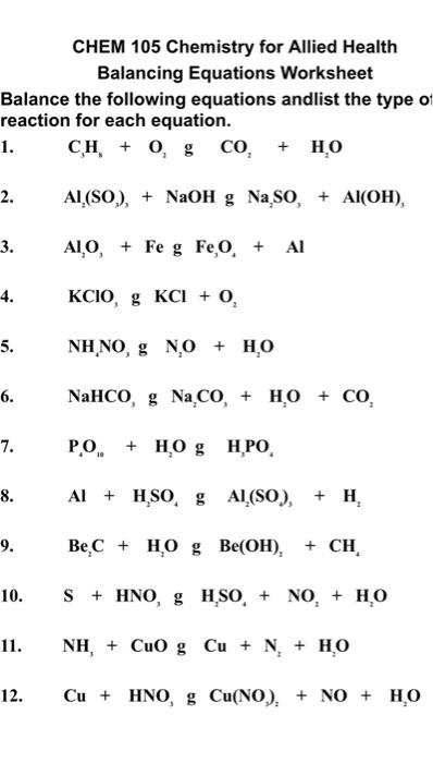 Solved CHEM 105 Chemistry for Allied Health Balancing | Chegg.com