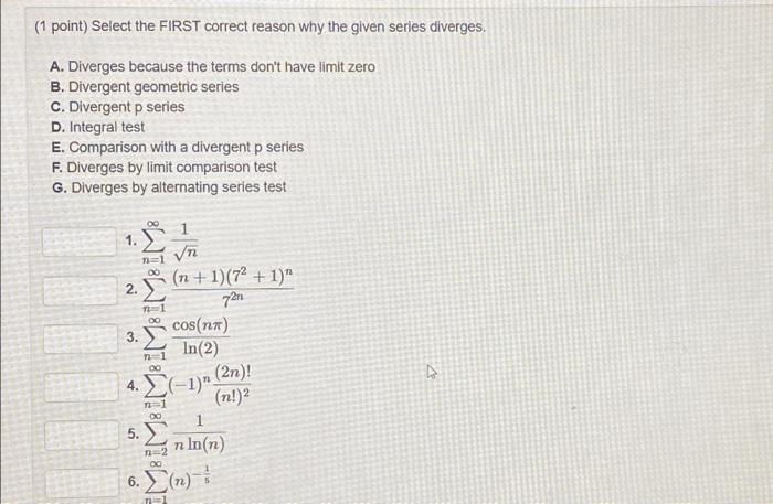 Solved (1 point) Select the FIRST correct reason why the | Chegg.com