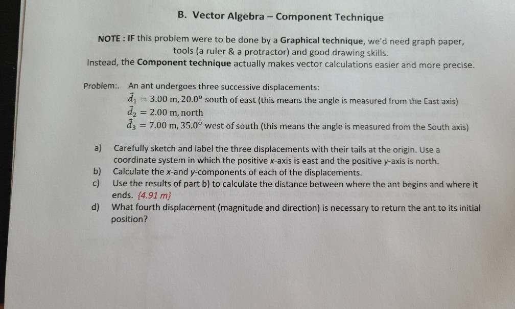 Algebraic Component Method Solved B. Vector Algebra - Component Technique NOTE: If this | Chegg.com