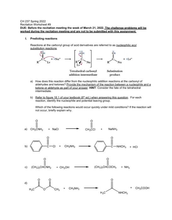 Solved CH 237 Spring 2022 Recitation Worksheet #9 DUE: | Chegg.com