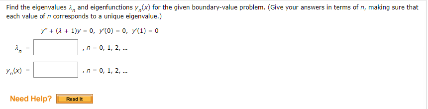 Solved Find the eigenvalues λn ﻿and eigenfunctions yn(x) | Chegg.com