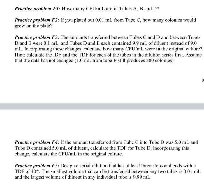 Practice problem F1: How many CFU/mL are in Tubes A,B | Chegg.com
