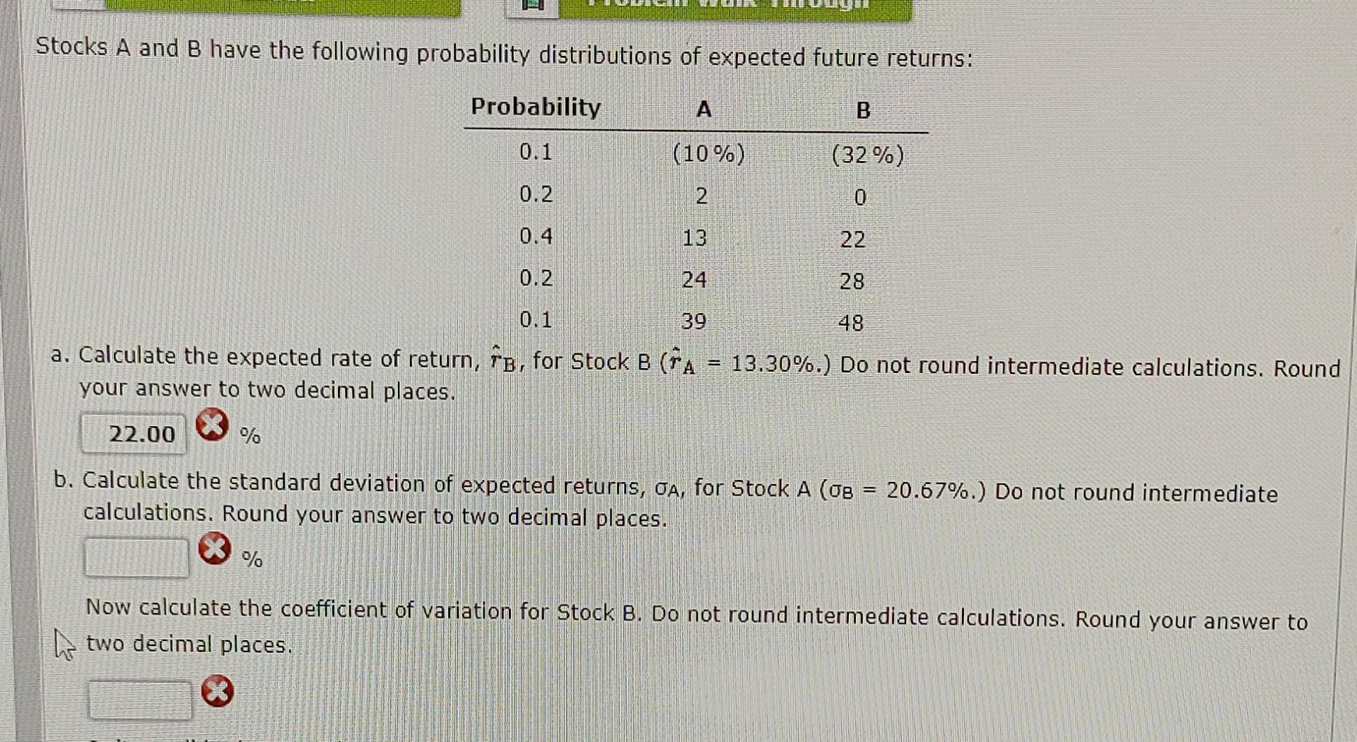 Solved Stocks A And B Have The Following Probability | Chegg.com