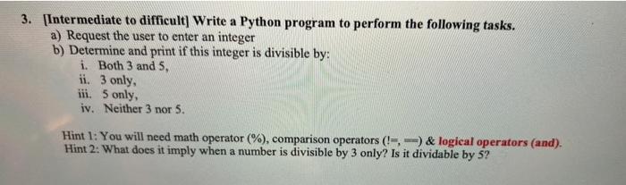 Solved 3. [Intermediate to difficult) Write a Python program | Chegg.com