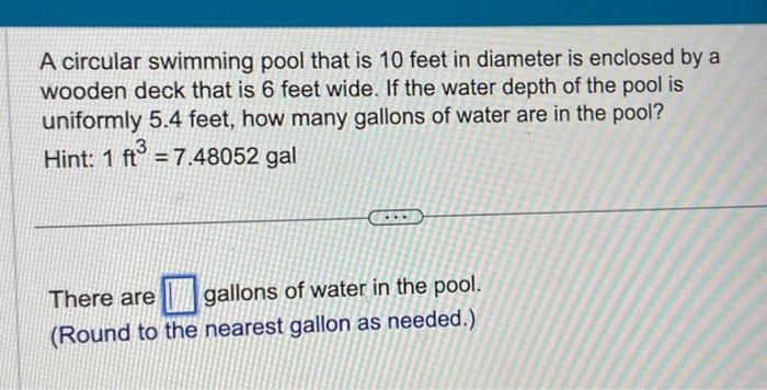 Solved A circular swimming pool that is 10 feet in diameter | Chegg.com