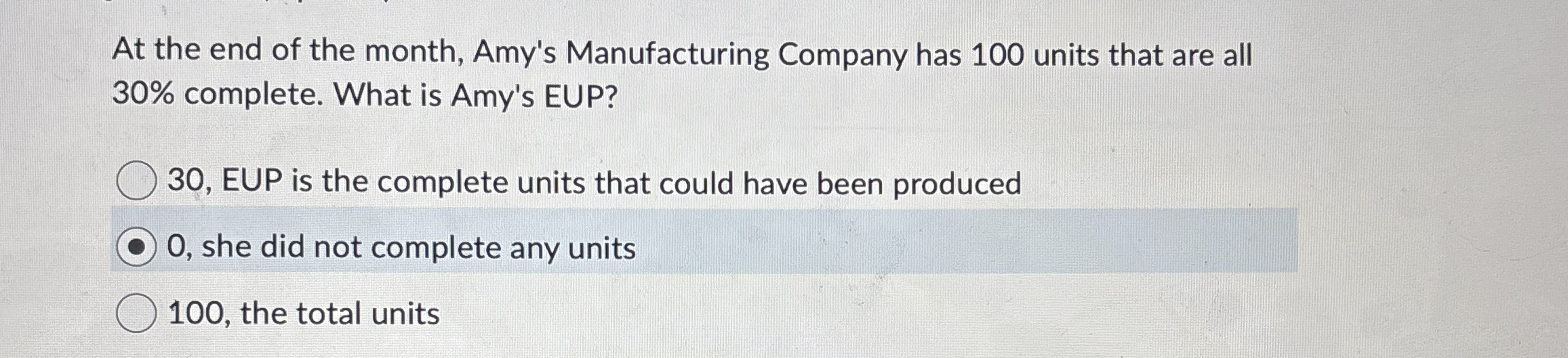 Solved At the end of the month, Amy's Manufacturing Company | Chegg.com
