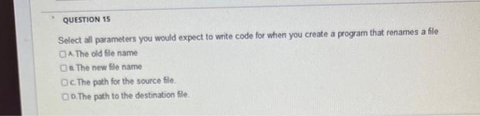 Solved Select all parameters you would expect to write code | Chegg.com