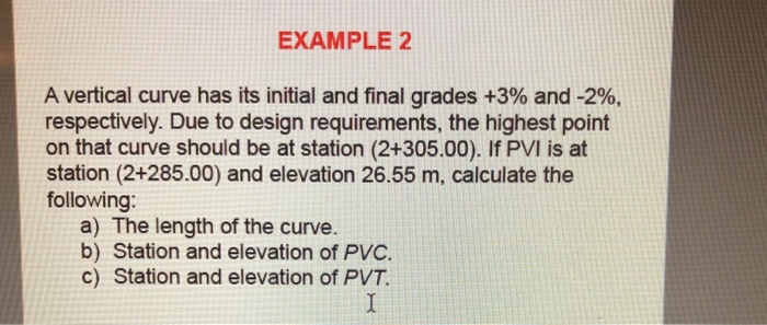 Solved EXAMPLE 2 A vertical curve has its initial and final | Chegg.com