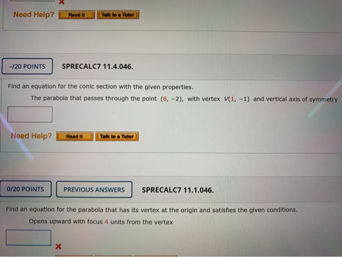 Solved Find The Equation For The Conic Section With The