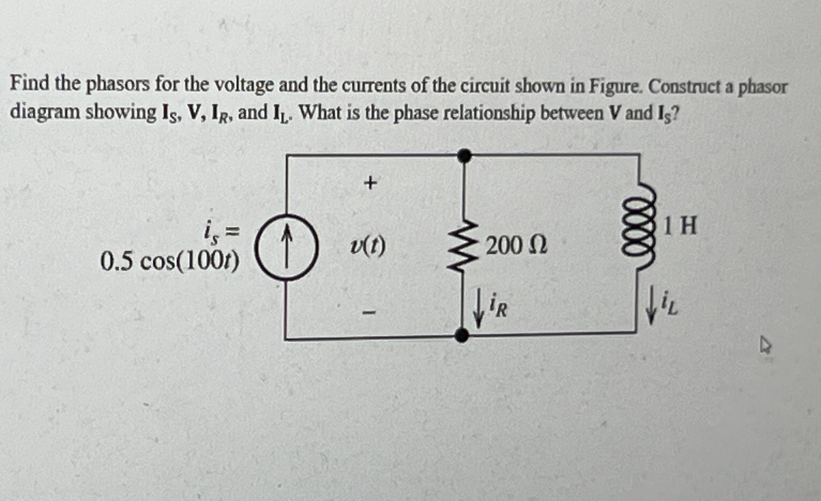 Solved Find the phasors for the voltage and the currents of | Chegg.com