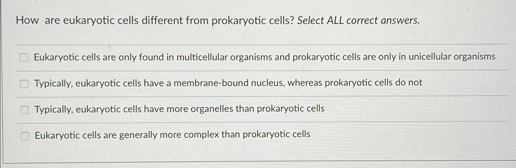 Solved How are eukaryotic cells different from prokaryotic | Chegg.com