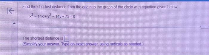 Solved Find the shortest distance from the origin to the | Chegg.com