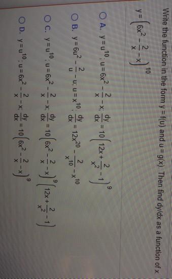 Solved Write The Function In The Form Y F U And U G X Chegg Com